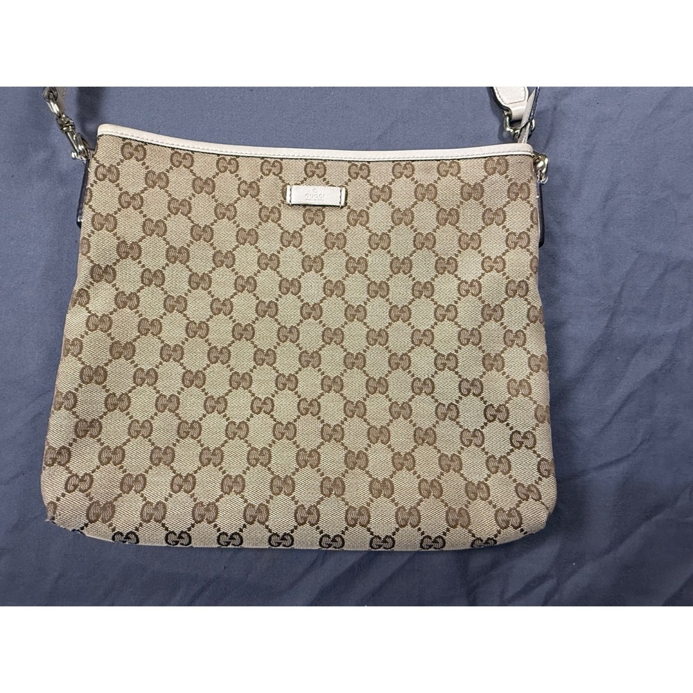 Gucci GG Monogram Canvas Messenger Crossbody Shoulder Bag‎ Beige Brownr - Picture 2 of 14